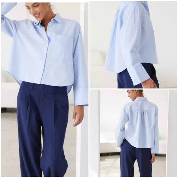 AYR Blue The Short Story Oxford Cropped Wide sz Oversized XS - Picture 1 of 16